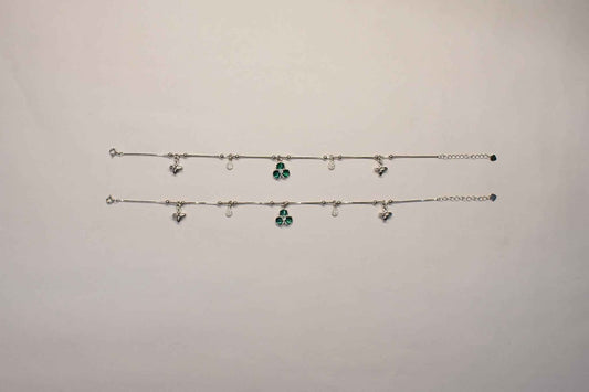 Green Clover & Butterfly Charm Anklet | 925 Sterling Silver Payal