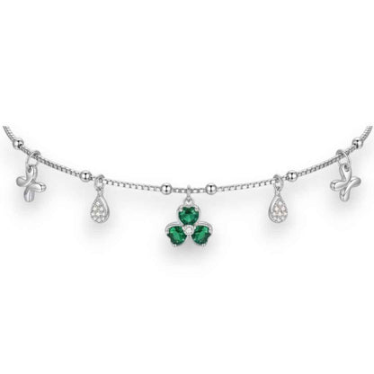Green Clover & Butterfly Charm Anklet | 925 Sterling Silver Payal