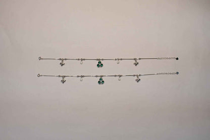 Green Clover & Butterfly Charm Anklet | 925 Sterling Silver Payal