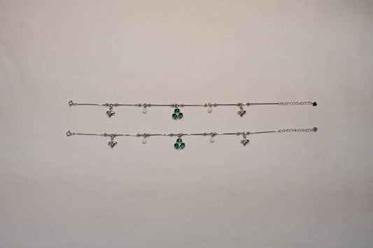 Green Clover & Butterfly Charm Anklet | 925 Sterling Silver Payal