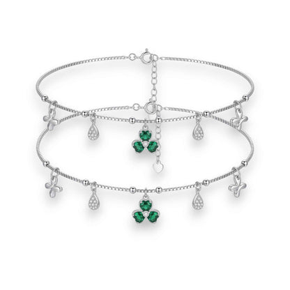 Green Clover & Butterfly Charm Anklet | 925 Sterling Silver Payal