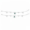Green CZ Clover Feather & White CZ Charm Dangler Satellite Chain Anklet Set of 2 in 925 Silver