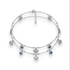Blue Evil Eye & CZ Crown Charm Dangler Satellite Chain Anklet Set of 2 in 925 Silver