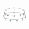 Blue Evil Eye & CZ Pave Heart Charm Dangler Satellite Chain Anklet Set of 2 in 925 Silver