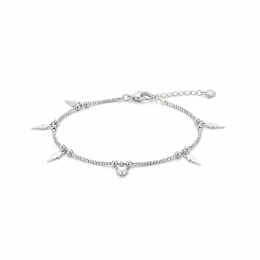 Shyni Jewelry silver anklet featuring a delicate box chain with hanging heart and lightning bolt charms