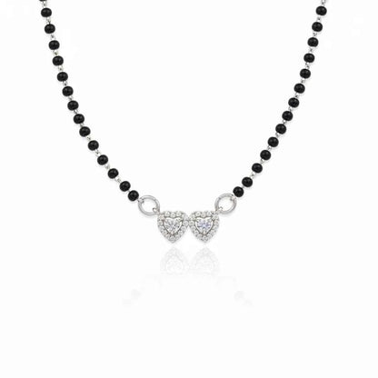925 Sterling Silver Double Heart Mangalsutra Pendant with Mala | Bridal & Daily Wear