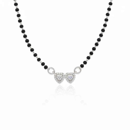 925 Sterling Silver Double Heart Mangalsutra Pendant with Mala | Bridal & Daily Wear