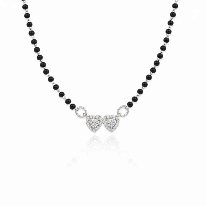 925 Sterling Silver Double Heart Mangalsutra Pendant with Mala | Bridal & Daily Wear