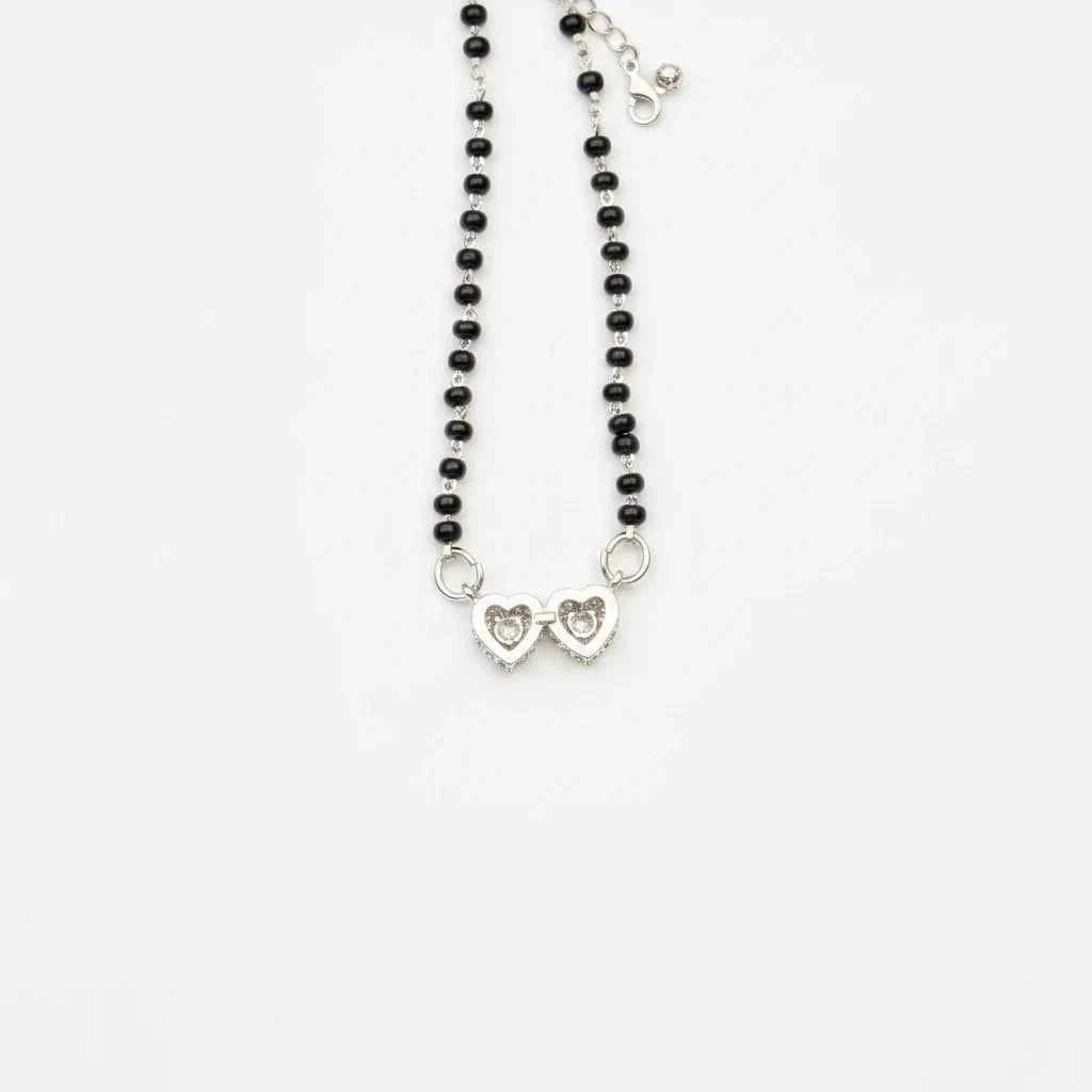 925 sterling silver double heart mangalsutra pendant with mala | bridal & daily wear