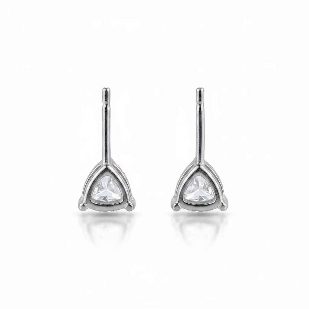 Trillion Cut CZ Solitaire Stud Earrings in 925 Silver