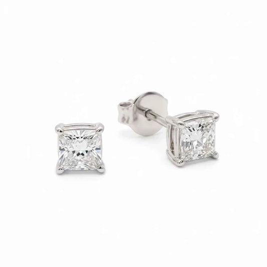 Classic Princess Cut CZ Solitaire Stud Earrings in 925 Silver