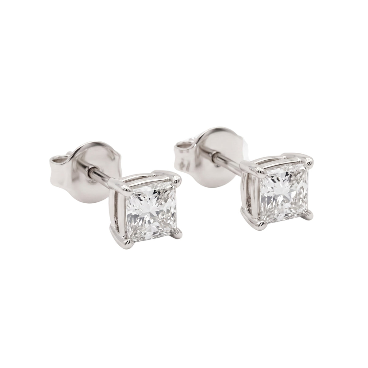 shyni jewelry square-cut diamond stud earrings in polished silver setting