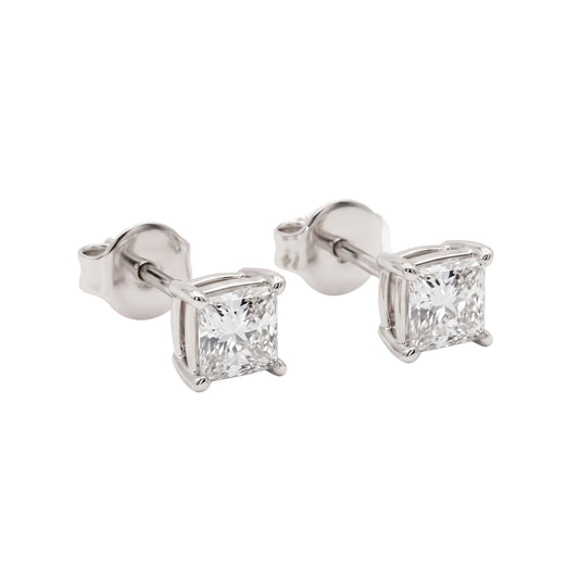 Shyni Jewelry square-cut diamond stud earrings in polished silver setting