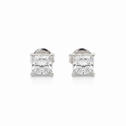 Classic Princess Cut CZ Solitaire Stud Earrings in 925 Silver