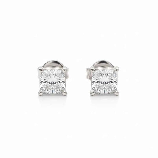 Classic Princess Cut CZ Solitaire Stud Earrings in 925 Silver