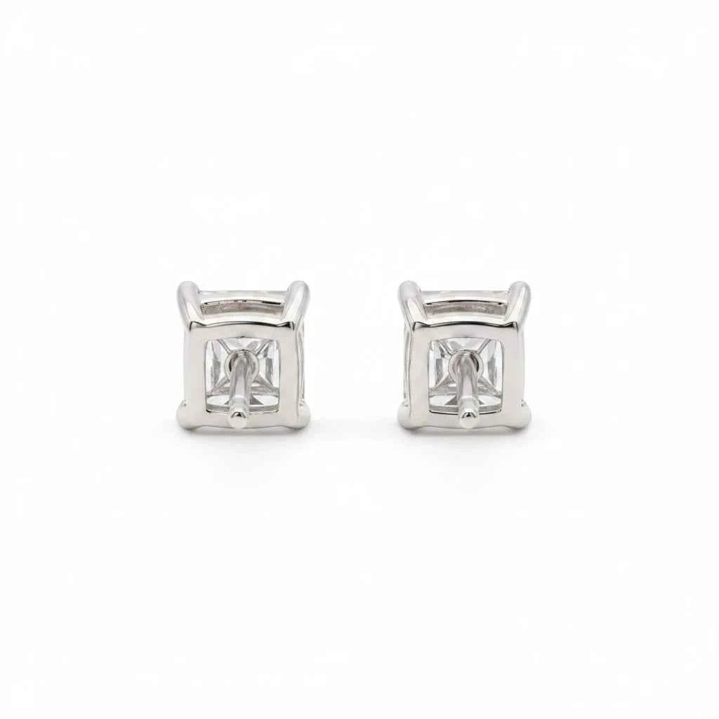 Classic Princess Cut CZ Solitaire Stud Earrings in 925 Silver