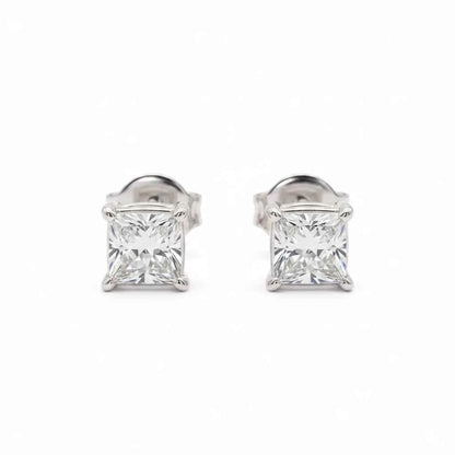 Classic Princess Cut CZ Solitaire Stud Earrings in 925 Silver