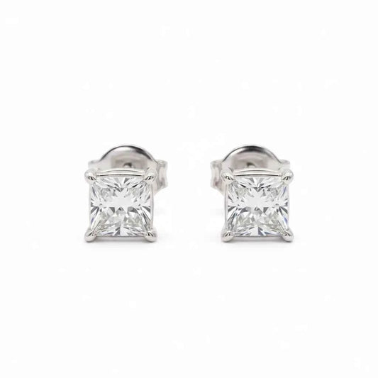 Classic Princess Cut CZ Solitaire Stud Earrings in 925 Silver