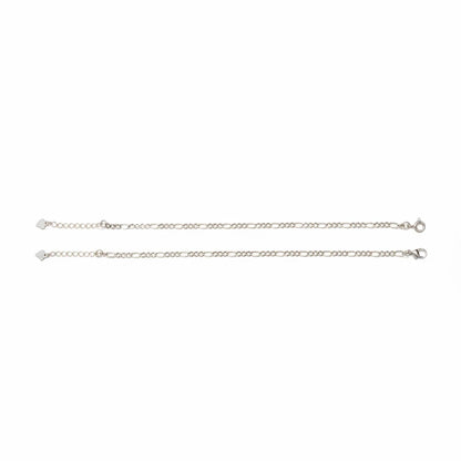 Shyni Jewelry minimalist 925 sterling silver Figaro chain anklet with polished alternating links and heart charm