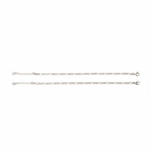 Shyni Jewelry minimalist 925 sterling silver Figaro chain anklet with polished alternating links and heart charm
