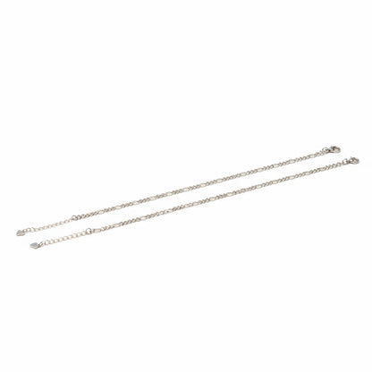 Shyni Jewelry minimalist 925 sterling silver Figaro chain anklet with polished alternating links and heart charm