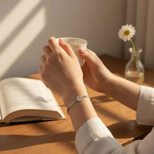 Sunflower Enamel Infinity Bracelet for Women | 925 Silver