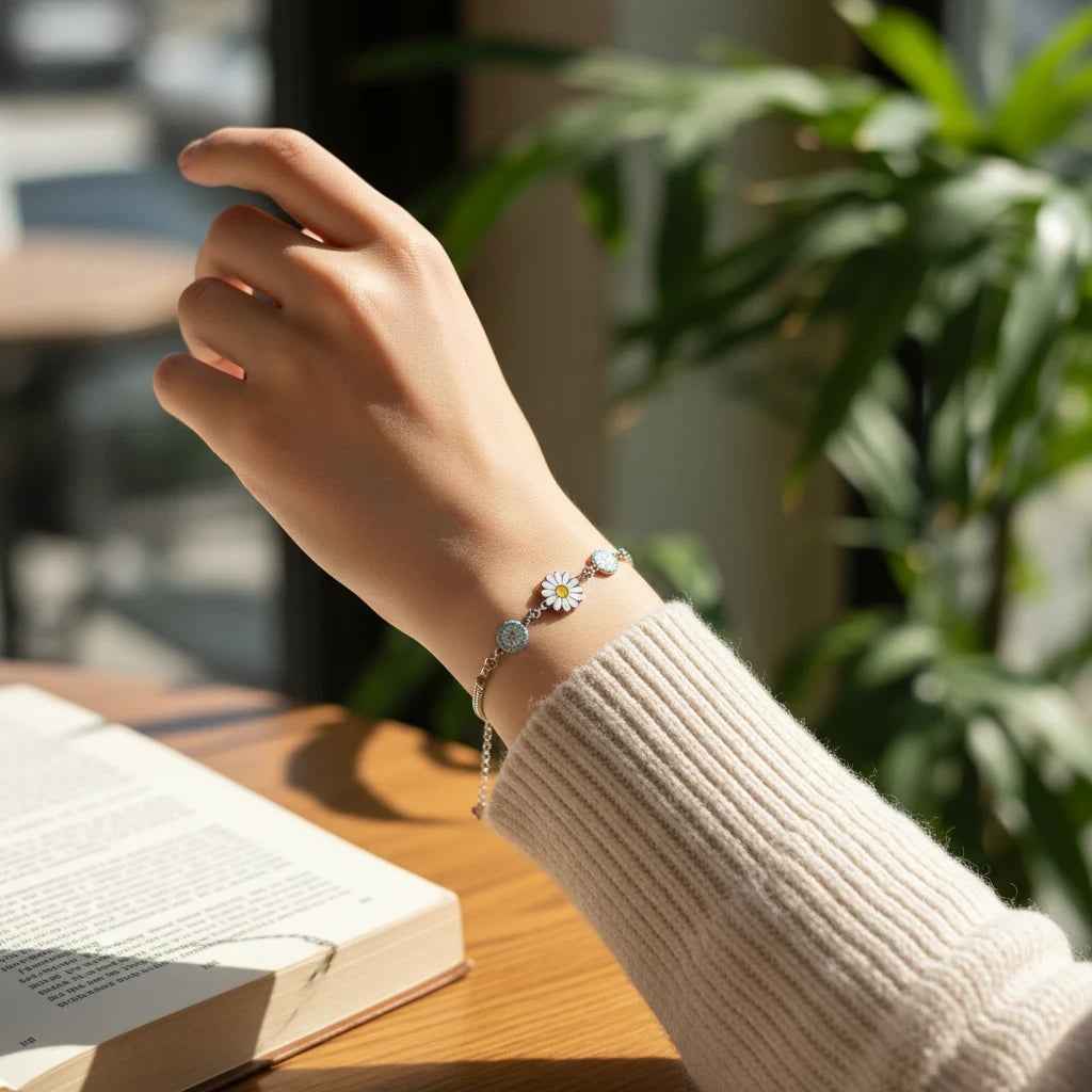 sunflower enamel sky blue stone bracelet for women | 925 silver