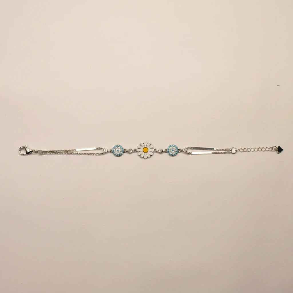 Sunflower Enamel Sky Blue Stone Bracelet for Women | 925 Silver