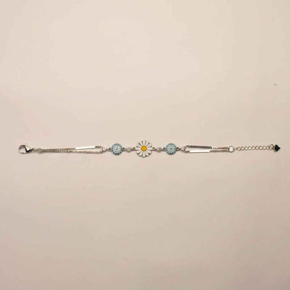 Sunflower Enamel Sky Blue Stone Bracelet for Women | 925 Silver