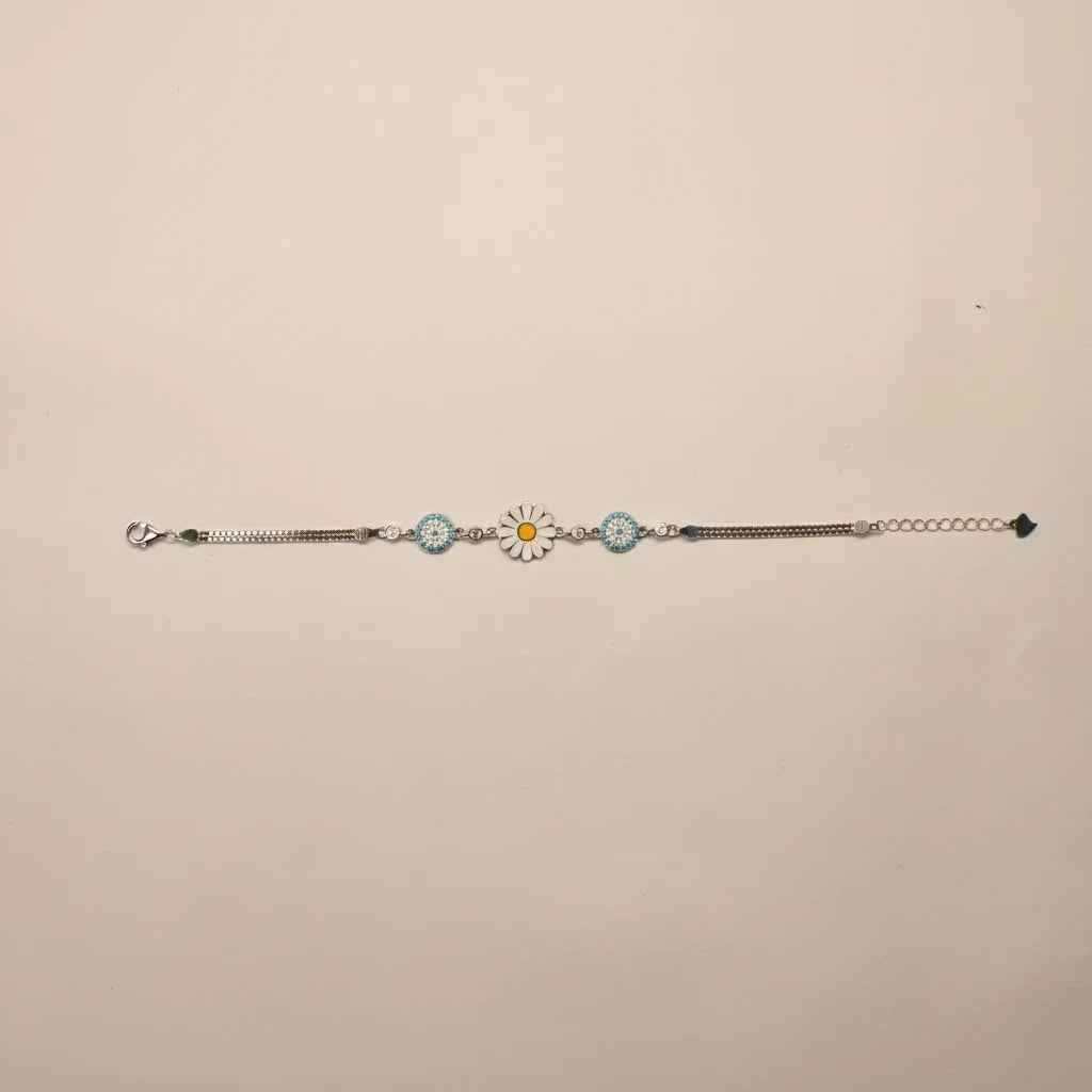 sunflower enamel sky blue stone bracelet for women | 925 silver