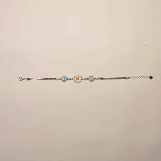 Sunflower Enamel Sky Blue Stone Bracelet for Women | 925 Silver