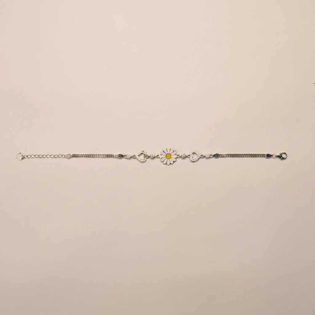 Sunflower Enamel Heart Charm Bracelet for Women | 925 Silver