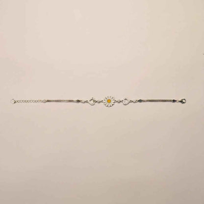 Sunflower Enamel Heart Charm Bracelet for Women | 925 Silver