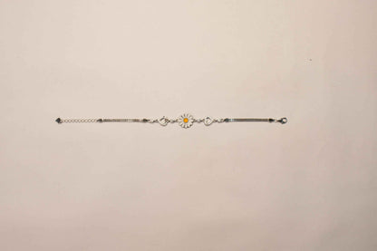 Sunflower Enamel Heart Charm Bracelet for Women | 925 Silver
