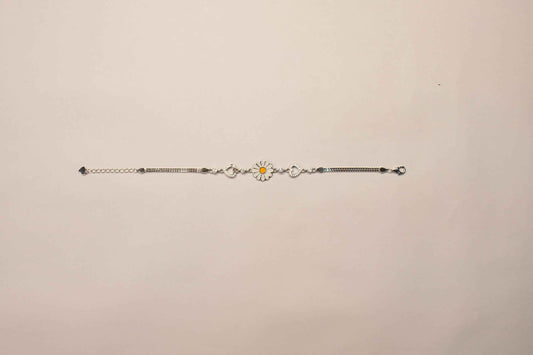 Sunflower Enamel Heart Charm Bracelet for Women | 925 Silver
