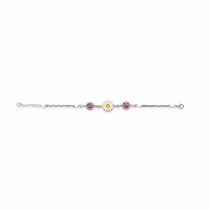 Shyni Jewelry sunflower enamel bracelet featuring pink stones on a delicate silver chain for women