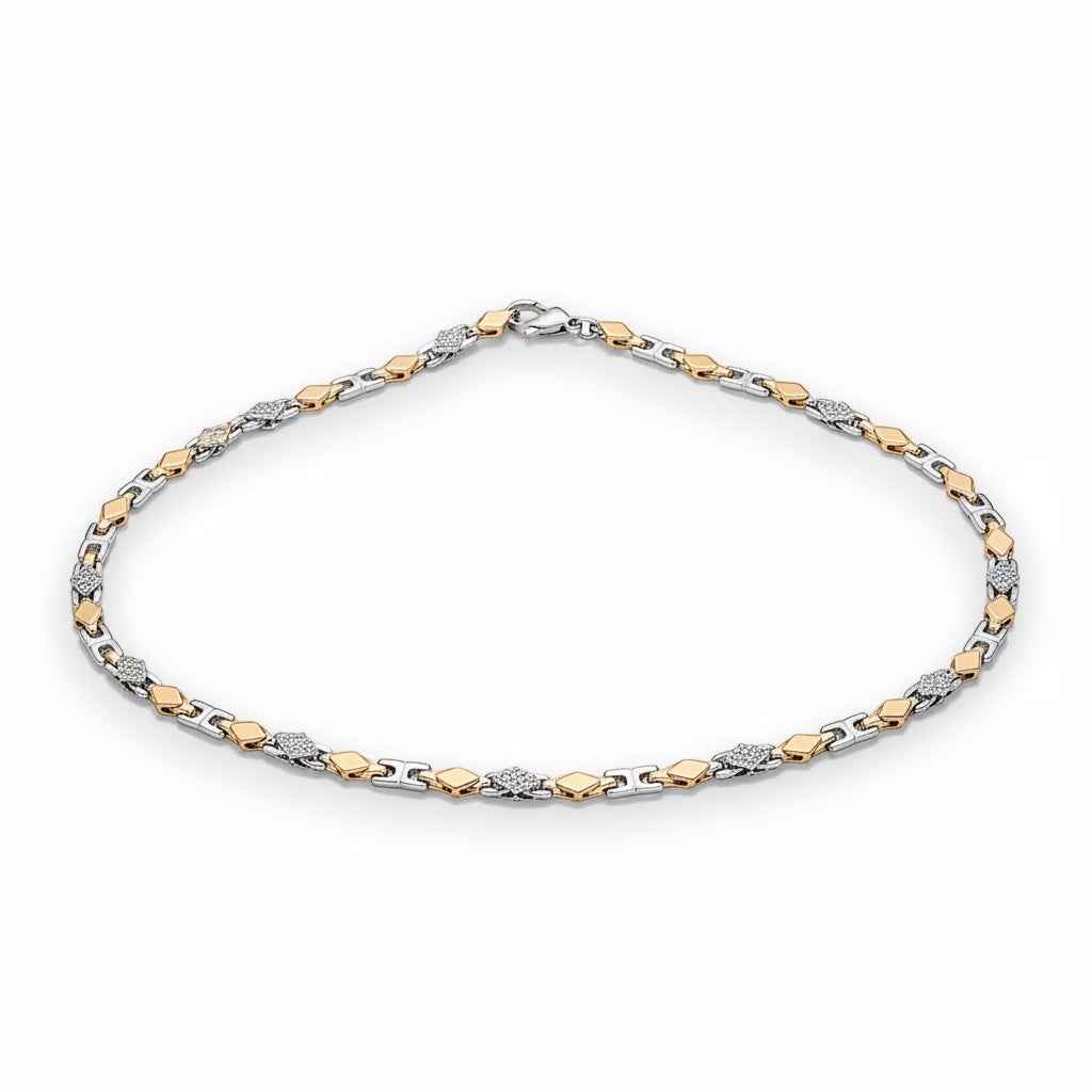 two tone diamond cut & cz greek link chain necklace for men in 925 silver