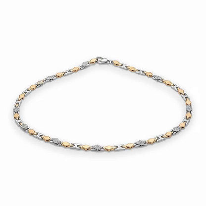Two Tone Diamond Cut & CZ Greek Link Chain Necklace for Men in 925 Silver