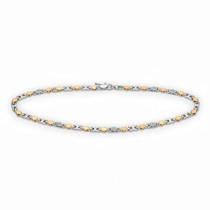 Two Tone Diamond Cut & CZ Greek Link Chain Necklace for Men in 925 Silver