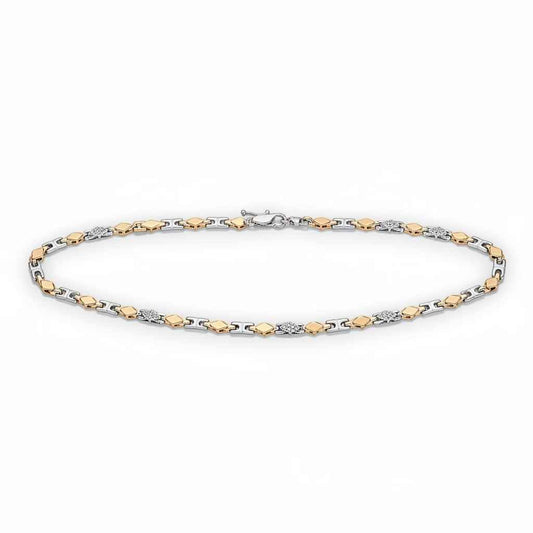 Two Tone Diamond Cut & CZ Greek Link Chain Necklace for Men in 925 Silver