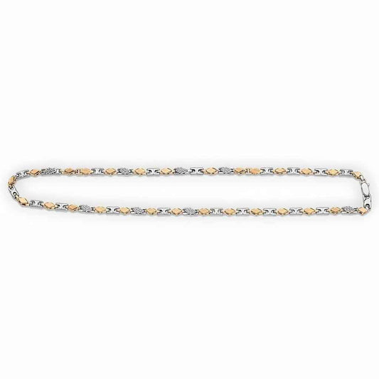 Two Tone Diamond Cut & CZ Greek Link Chain Necklace for Men in 925 Silver