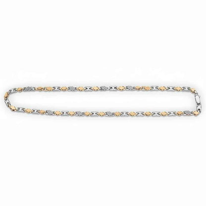 Two Tone Diamond Cut & CZ Greek Link Chain Necklace for Men in 925 Silver