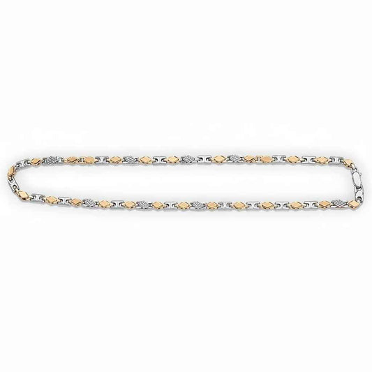 Two Tone Diamond Cut & CZ Greek Link Chain Necklace for Men in 925 Silver