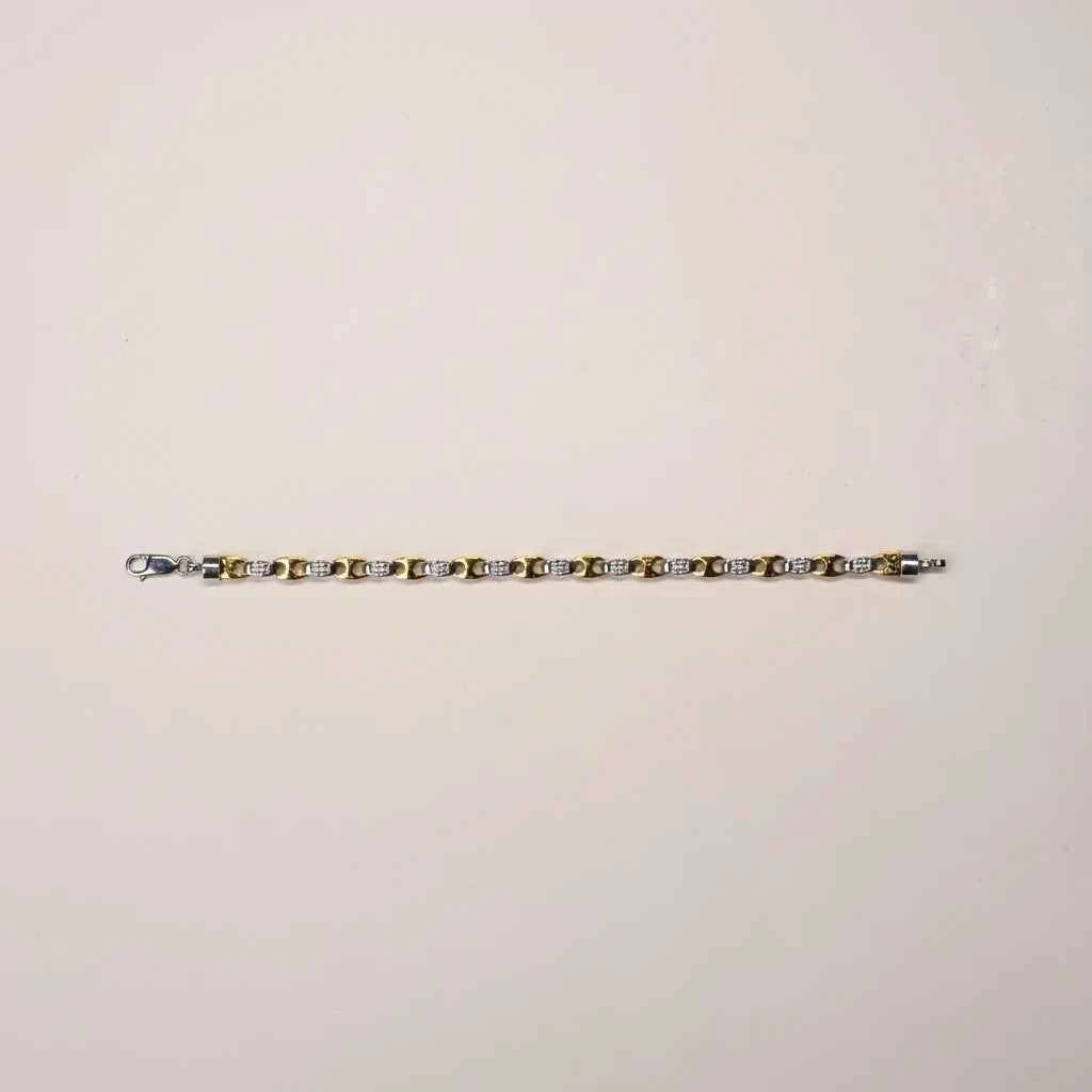 Two Tone Greek Key & CZ Link Bracelet for Men in 925 Silver & Gold