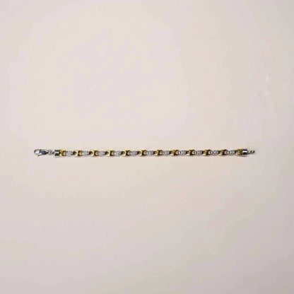 Two Tone Greek Key & CZ Link Bracelet for Men in 925 Silver & Gold