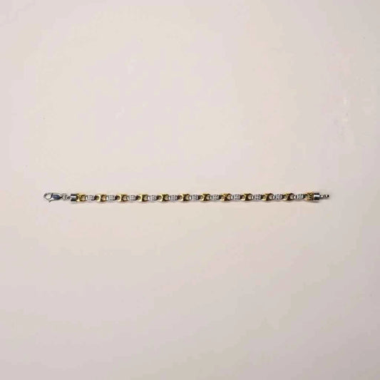 Two Tone Greek Key & CZ Link Bracelet for Men in 925 Silver & Gold