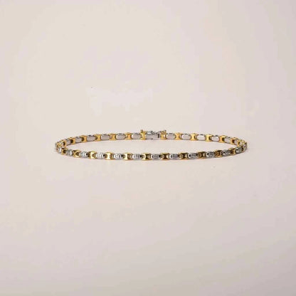 Two Tone Greek Key & CZ Link Bracelet for Men in 925 Silver & Gold