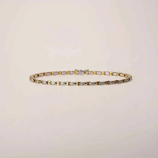 Two Tone Greek Key & CZ Link Bracelet for Men in 925 Silver & Gold