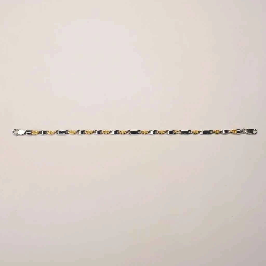 two tone bar & textured arrow link bracelet for men in 925 silver & gold