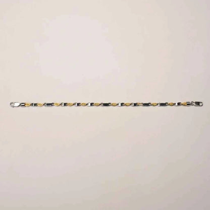Two Tone Bar & Textured Arrow Link Bracelet for Men in 925 Silver & Gold